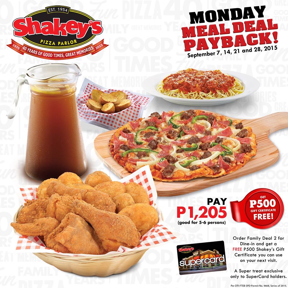 Shakey's Promo: Get a P500 GC when you buy a Family Meal Deal | Food ...