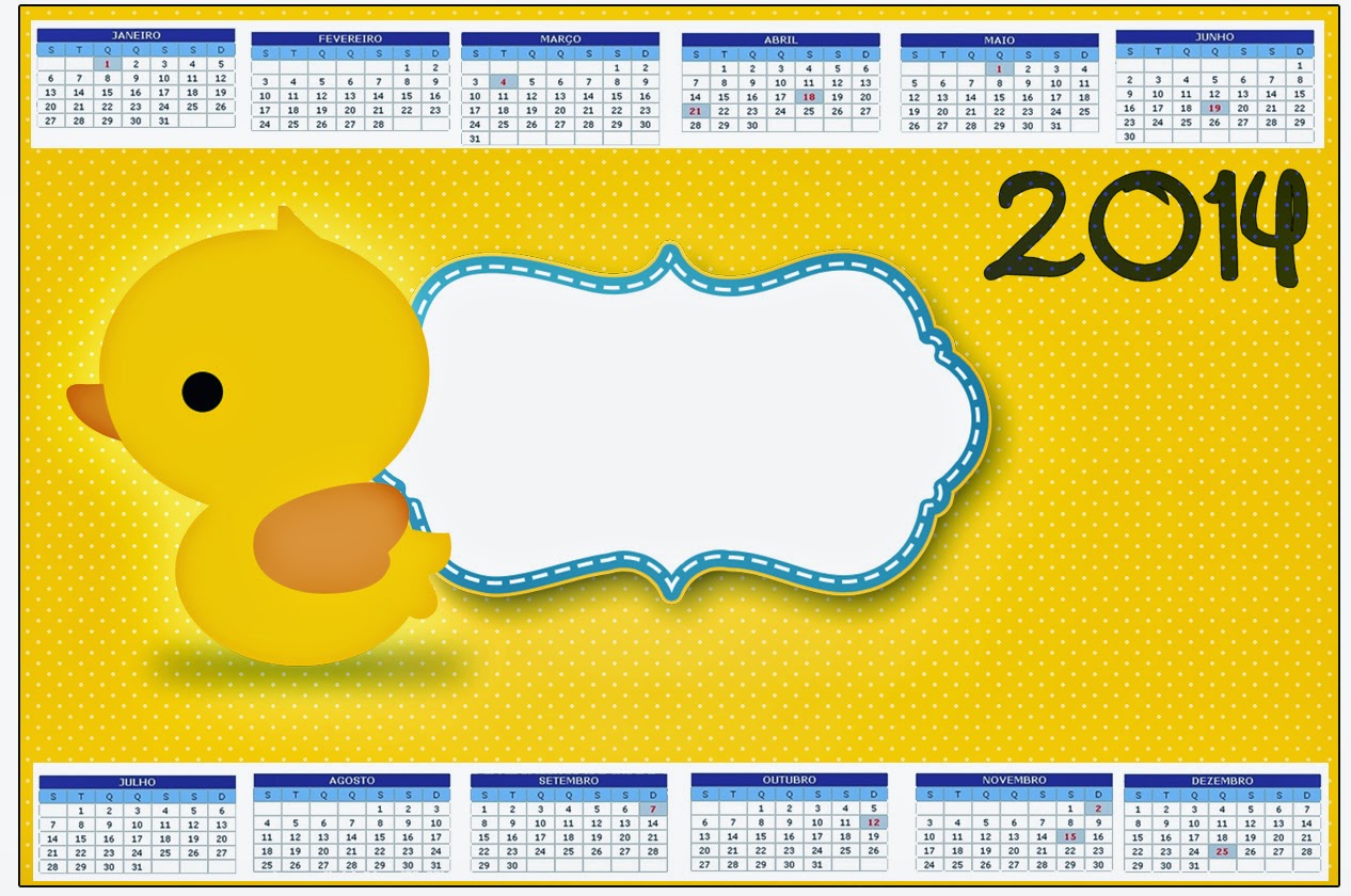 Rubber Ducky 2014 Free Printable Calender.