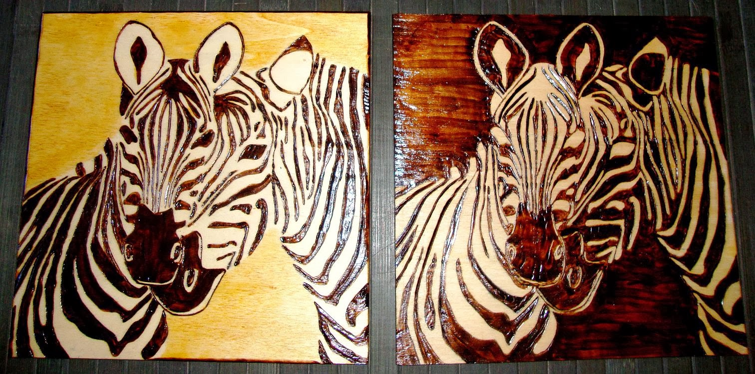 zebras em pirogravura