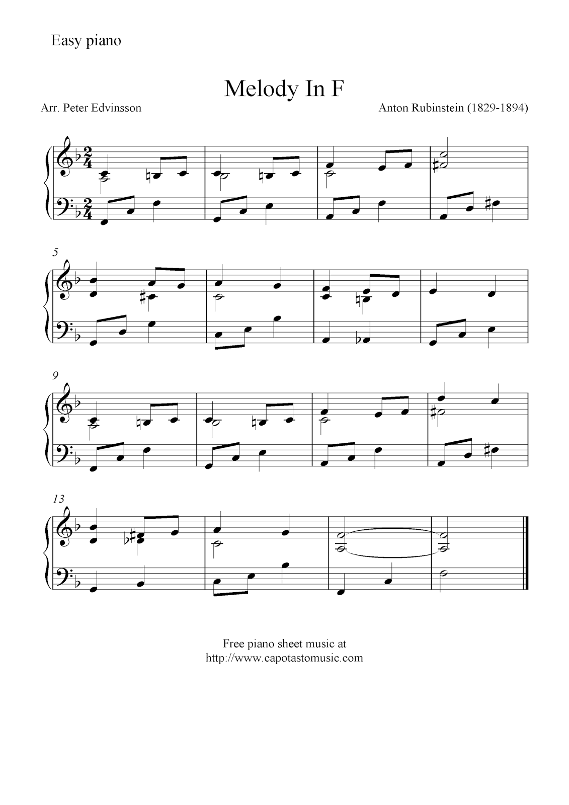 Melody in F" Sheet Music for Piano Solo - Sheet Music Now