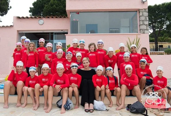 Princess Charlene of Monaco visited the municipal pool in La Turbie. Princess Charlene also met with 3rd and 4th grade school children