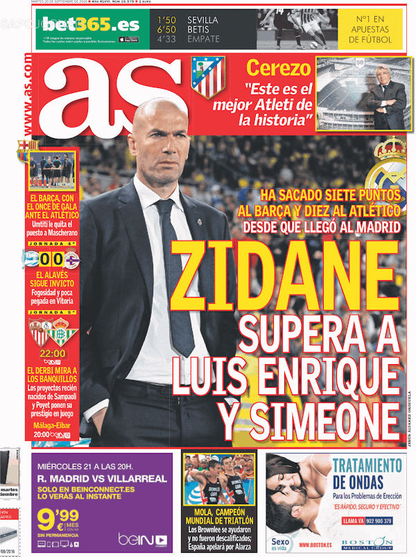 Real Madrid, AS: "Zidane supera a Luis Enrique y Simeone"