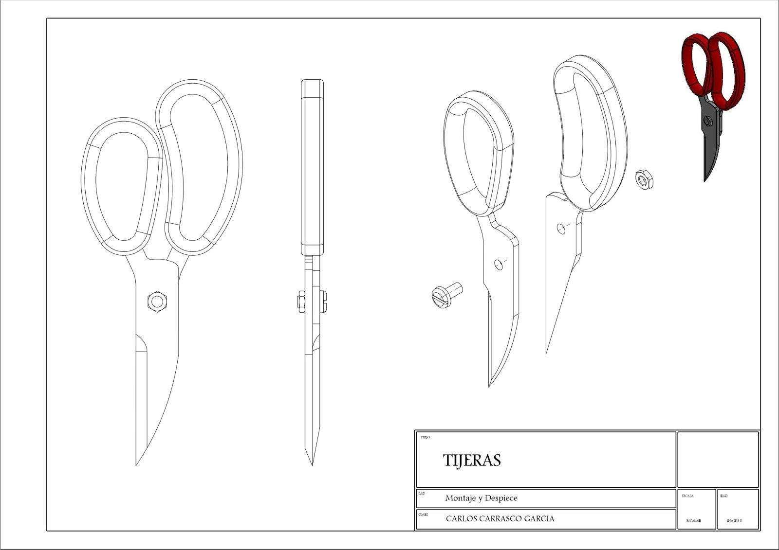 Almacén de Diseño y Delineación Tijeras Plano Acotación, Montaje y