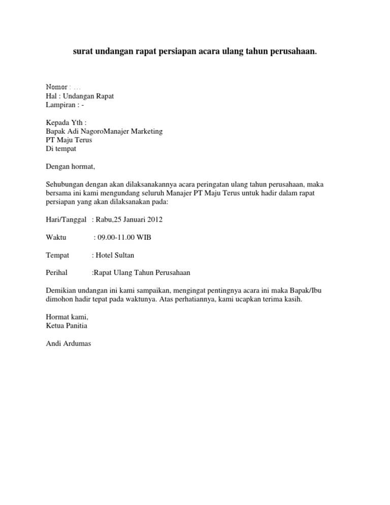 Contoh Undangan Rapat Panitia Pernikahan Mosaicone