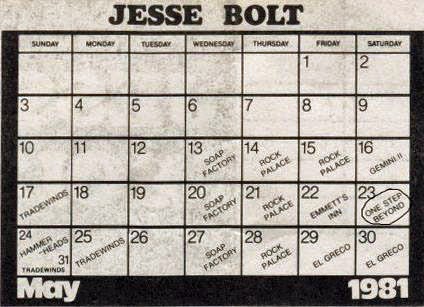 Jesse Bolt club schedule 1981