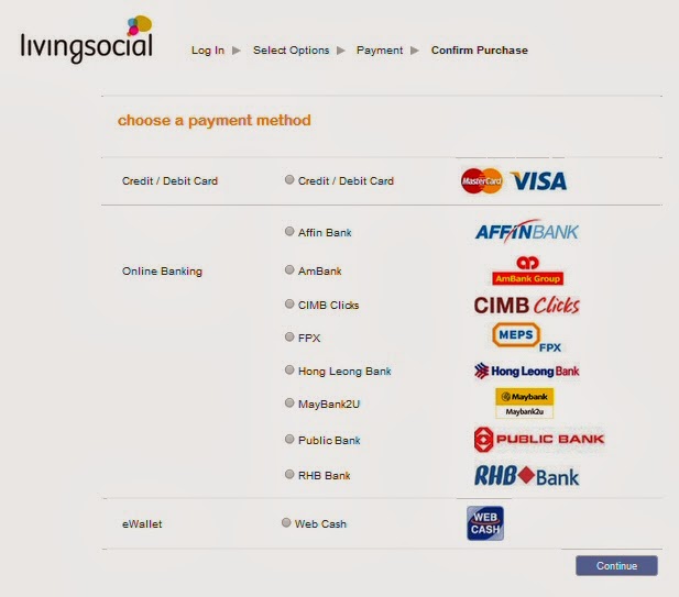 Payment methods available at LivingSocial
