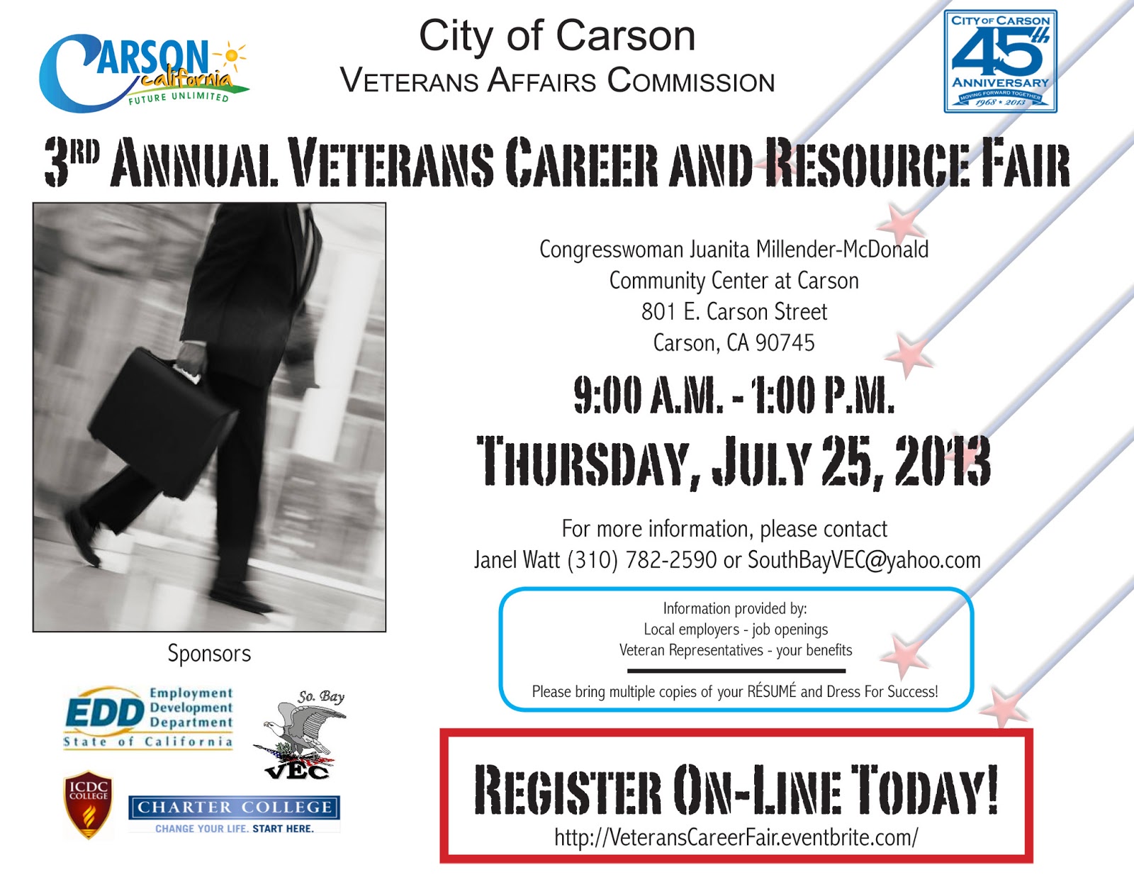 City of Carson Veterans Job Fair Carson, CA July 25, 2013