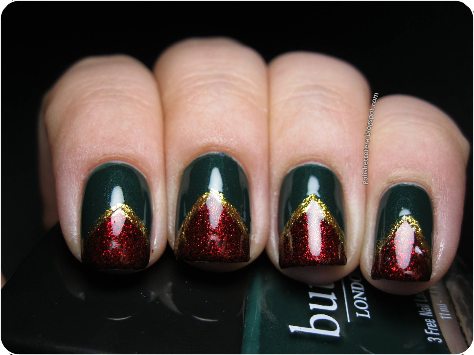 Red, Green, and Gold Striped Nail Art - wide 10