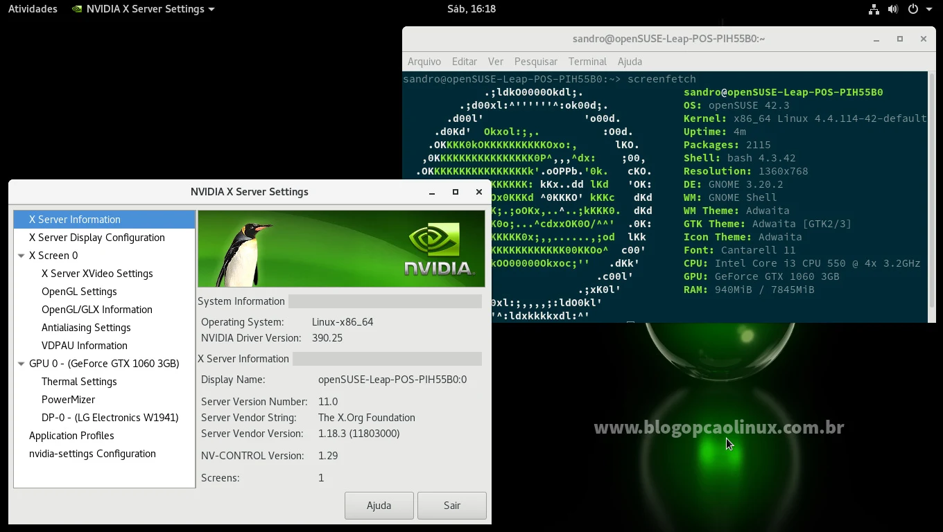 Painel de Controle da NVIDIA no openSUSE Leap