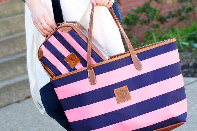 Barrington Gifts cabana striped monogram tote and cosmetic case