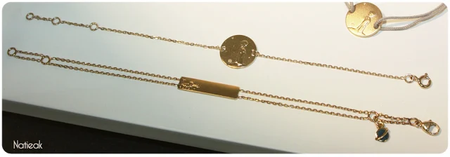 bracelet Planète 18 k et Gourmette identité bébé représentant le petit Prince allongé