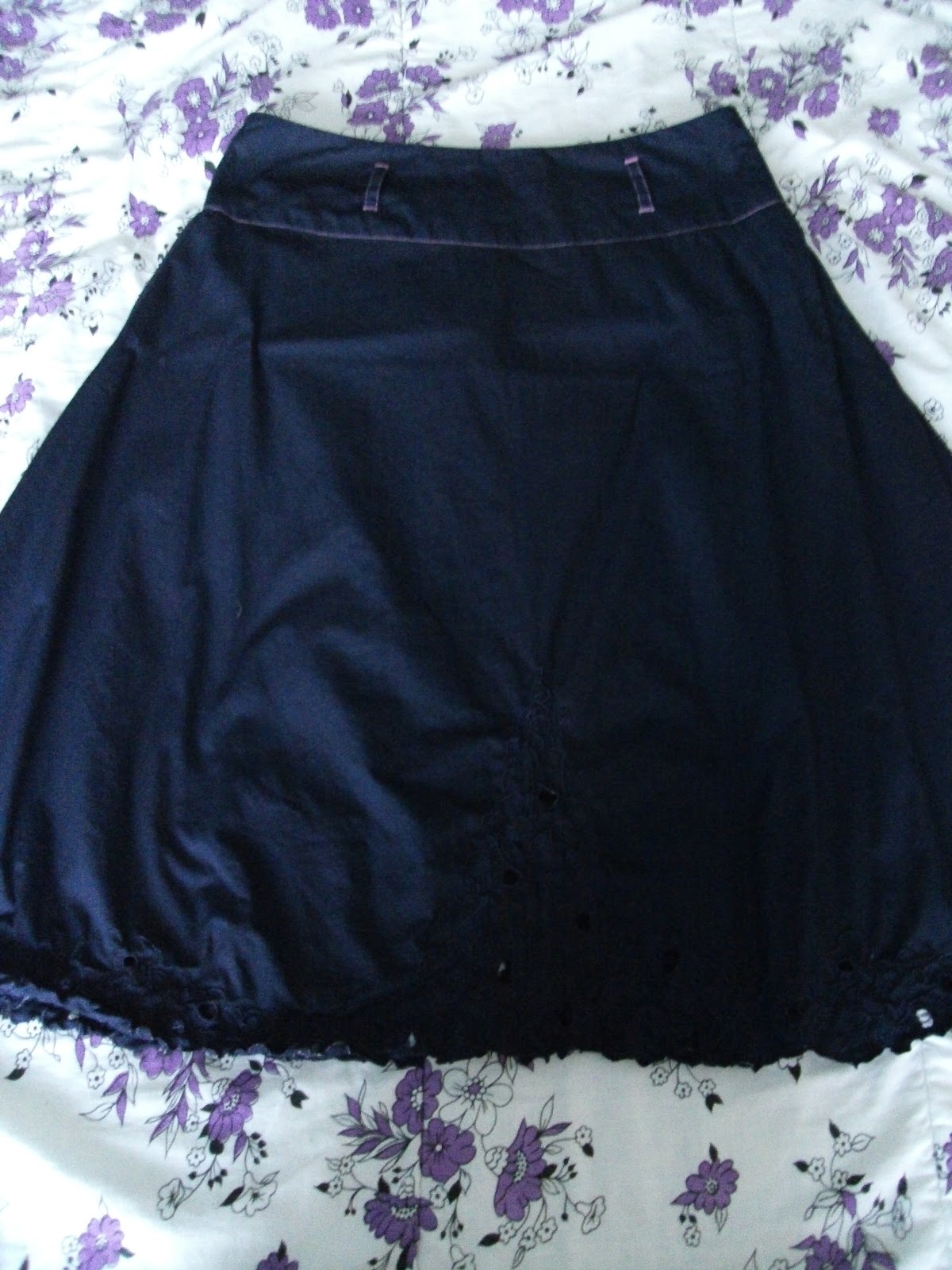 Refashion Co-op: Ugly pink skirt to sweet navy wrap!