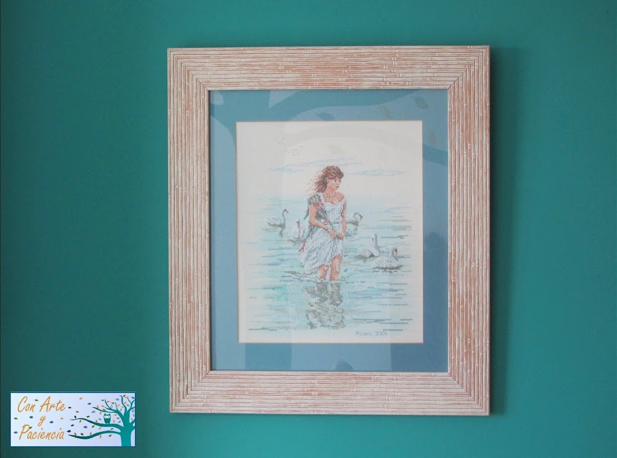 punto-cruz,blanco, turquesa, cuadro, decoración,coser, playa, orilla, mar, jóven,