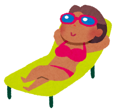 日焼けのイラスト「ビーチベッドに寝るサングラスの女性」