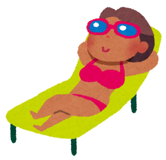 日焼けのイラスト ビーチベッドに寝るサングラスの女性 かわいいフリー素材集 いらすとや