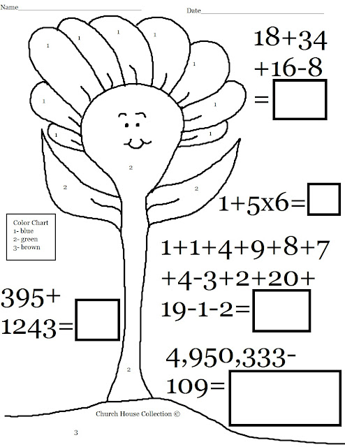 Church House Collection Blog: Fun Color By Number Math Worksheet