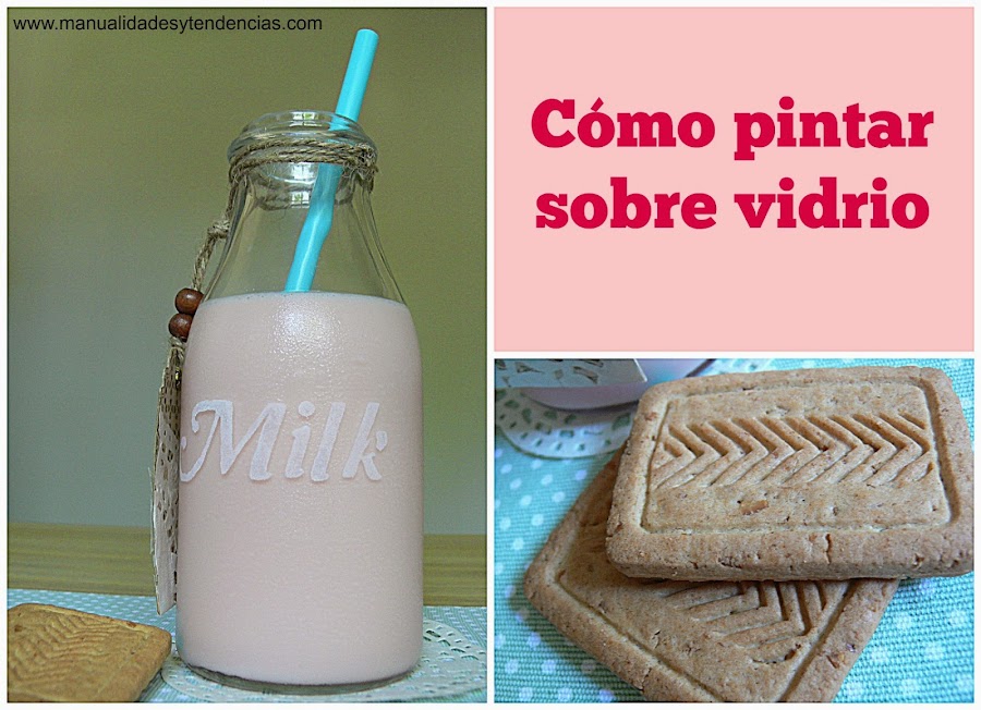 Botella de leche decorada. Pintar sobre vidrio