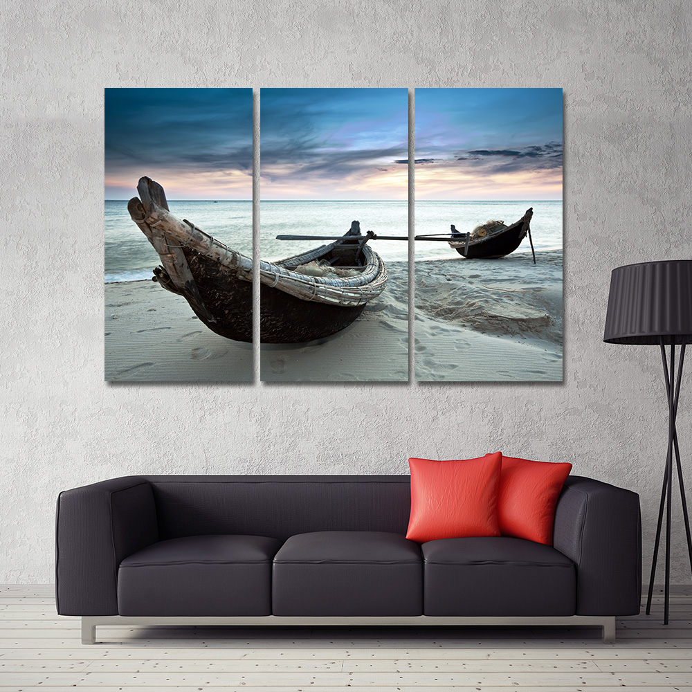 Oil Painting Canvas Beach Landscape Boat Wall Art