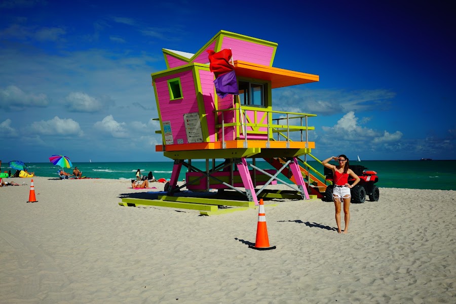 Colorful baywatch towers in South Beach Miami