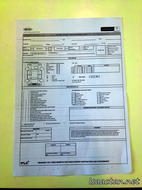 Kia Multipoint Inspection (MPI) Checklist Form