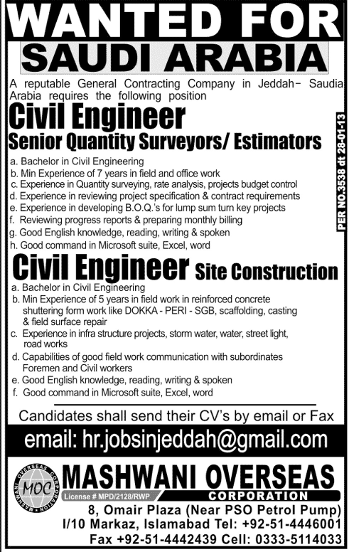 Construction civil engineering jobs saudi