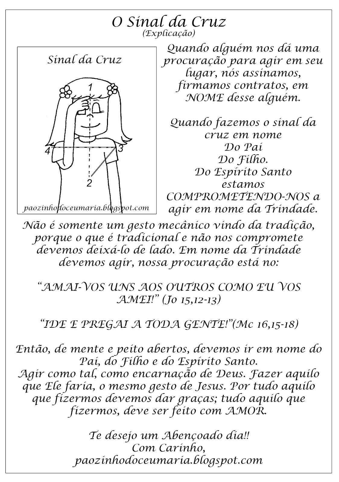 Pãozinho do Céu Sinal da Cruz Explicação para Catequese