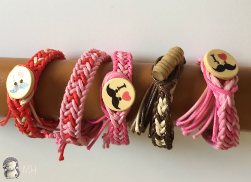 Pulseras kumihimo con puntas de flecha y corazones