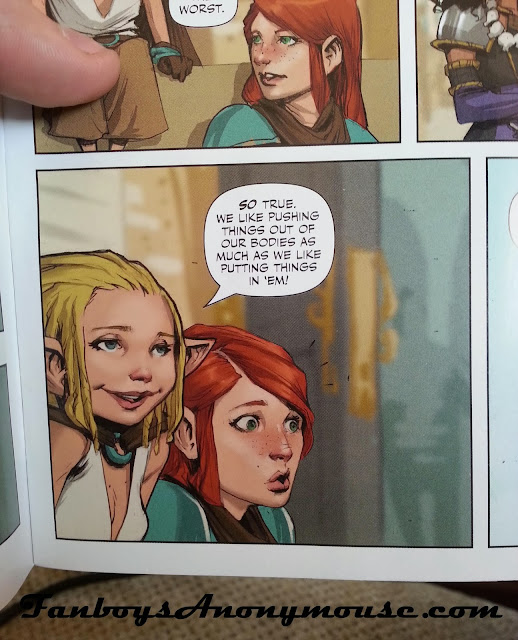 A panel taken from Rat Queens issue one featuring one girl talking provacatively