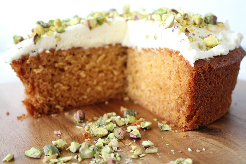 Honey Cake with Mascarpone Cream and Pistachios Threadbare Creations