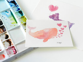 Original Watercolor Purple Dog and Pink Whale with Hearts Paintings by Elise Engh: Grow Creative