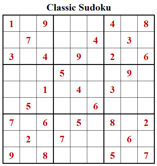 Classic Sudoku Puzzle (Fun With Sudoku #243)