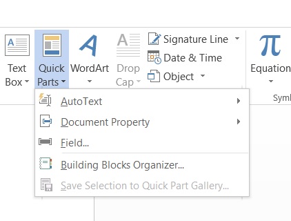 how to do quick parts in word