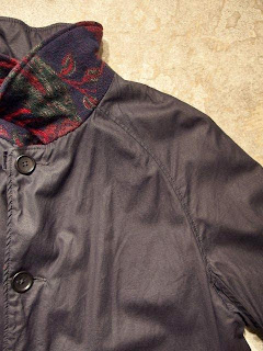 Engineered Garments Reversible Coat in Dk.Navy CL Coated Canvas with Dk.Navy/Red Wool Floral Jacquard Combo