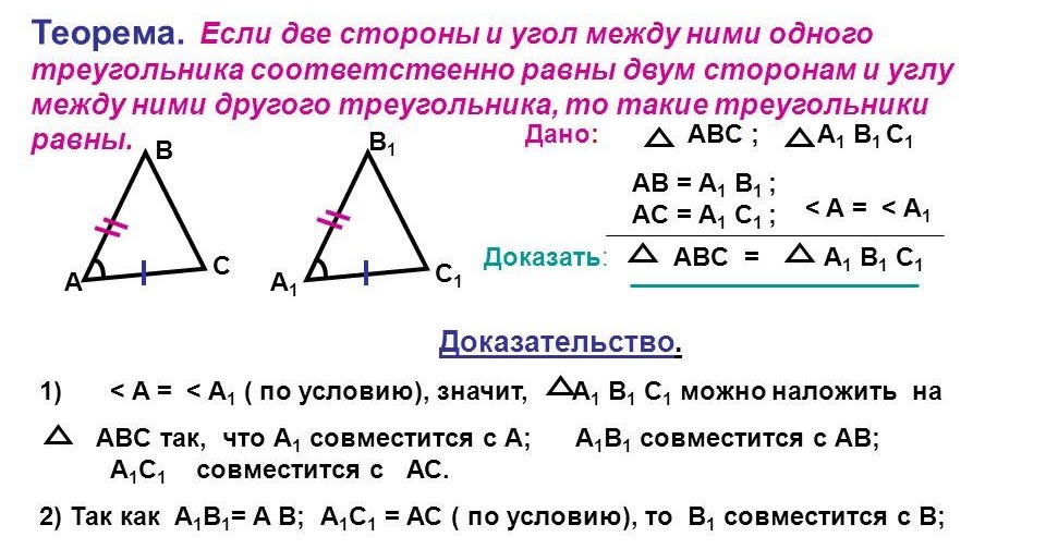Как доказать теорему. Доказательство теоремы о первом признаке равенства треугольников. Геометрия первый признак равенства треугольников теорема. Треугольник признаки равенства треугольников 7 класс. Доказать теорему 1 признак равенства треугольников.