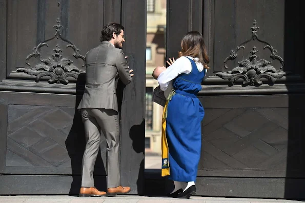 Prince Carl Philip, Princess Sofia Hellqvist and son Prince Alexander open the gate of the Royal Palace for the National Day Celebrations