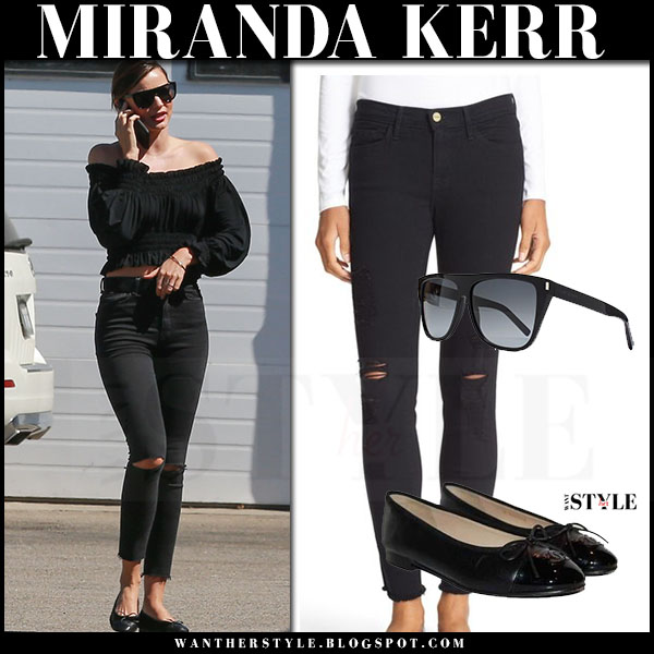 black off the shoulder tops with skinny jeans