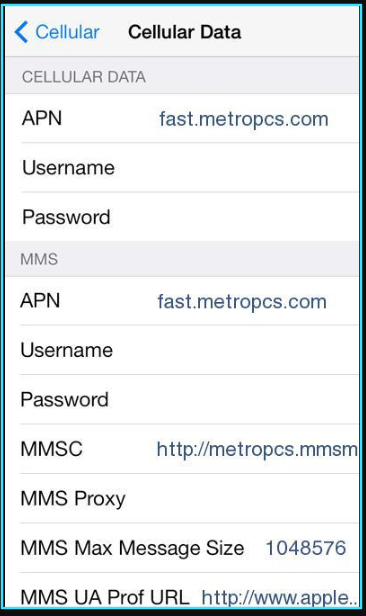 New MetroPCS apn settings iPhone