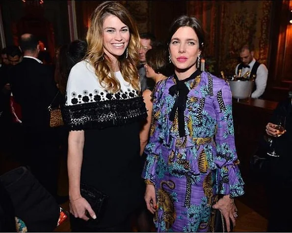 Charlotte Casiraghi wears Gucci Ruffled Floral-Print Silk Crepe Dress - Gucci Resort 2017 Collection at VanityFairFrance Dinner