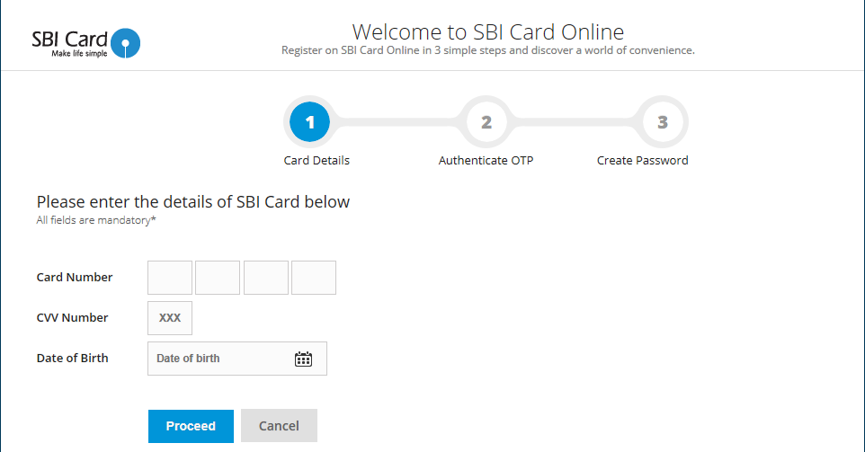 sbi card login new user