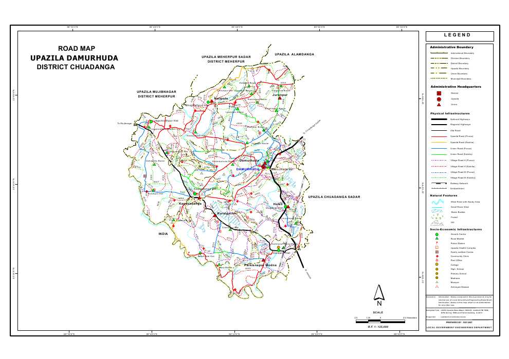 Damurhuda Upazila Road Map Chuadanga District Bangladesh