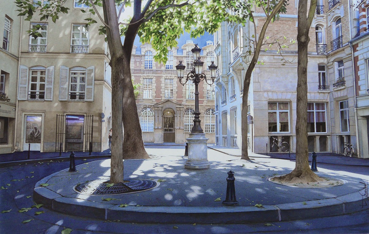 17-La-place-de-Furstenberg-Thierry-Duval-Snippets-of Real-Life-in Watercolor-Paintings-www-designstack-co