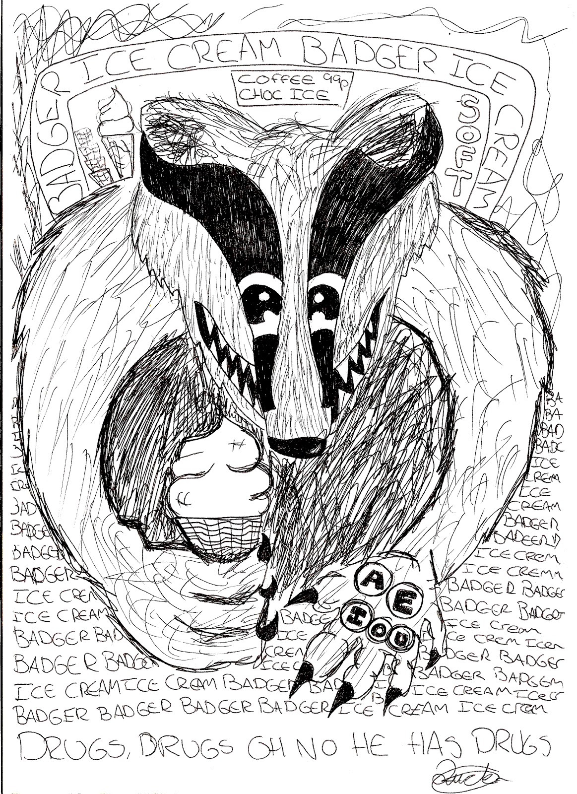 Glenn Tucker Art Badger Badger Ice Cream Drugs....