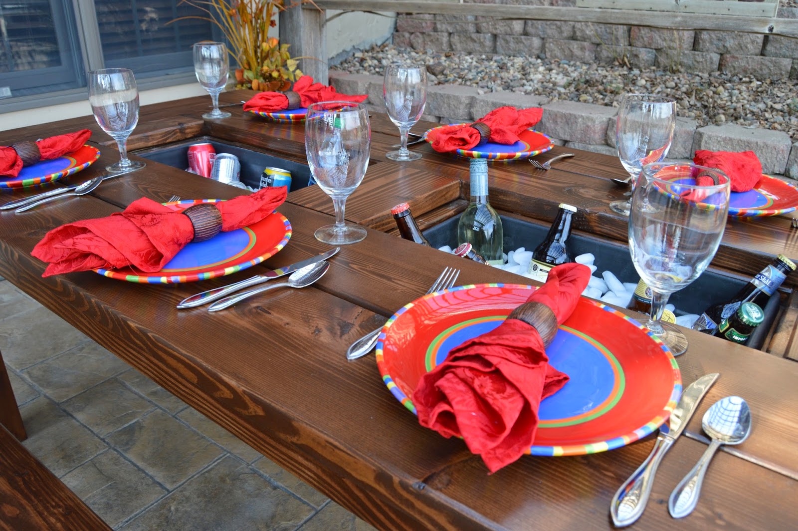 KRUSE'S Patio Party Table with Built In Beer/Wine Ice Coolers