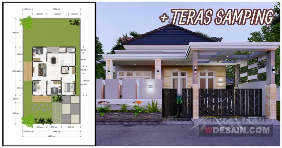 DESAIN RUMAH  9x10 3 KAMAR TIDUR 2  TERAS  DEPAN  SAMPING  