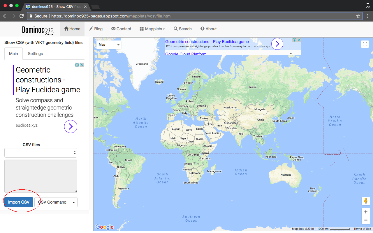 dominoc925 Display CSV (with WKT geometry field) files on Google Maps