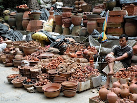 Variety of locally handmade pottery on sale, Nepal