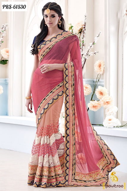 Pink color party wear lycra designer saree collection online with discount offer price