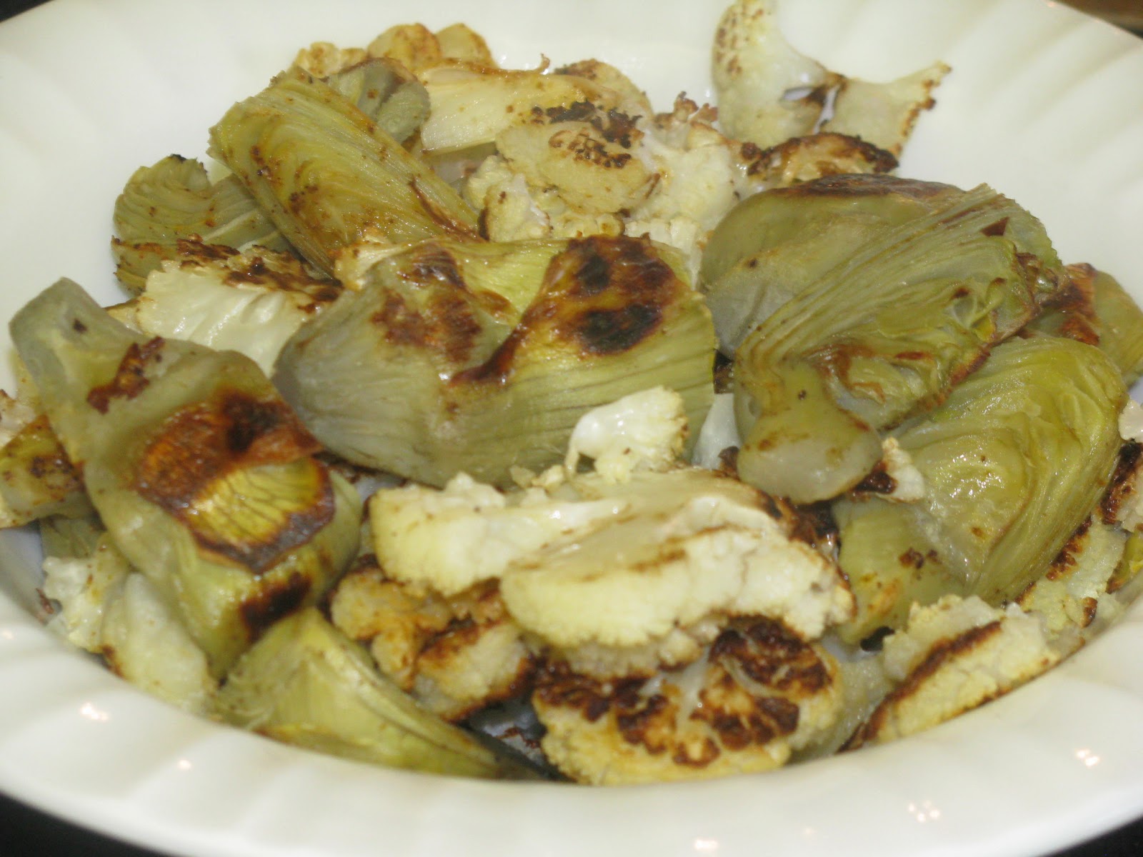 Shamrocks and Shenanigans Roasted Artichoke Hearts and Cauliflower