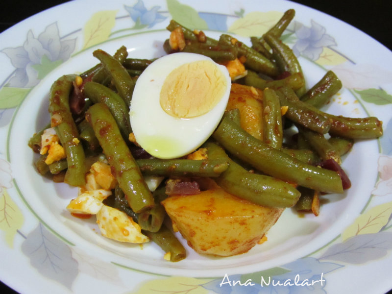 La cocinera de Bétulo: JUDÍAS VERDES CON HUEVO DURO Y JAMÓN