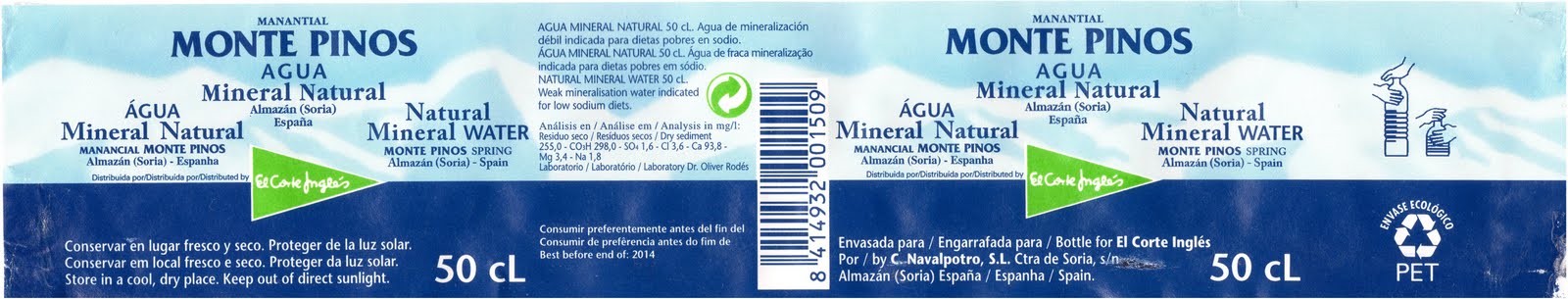 agua mineral natural del manantial Monte Pinos